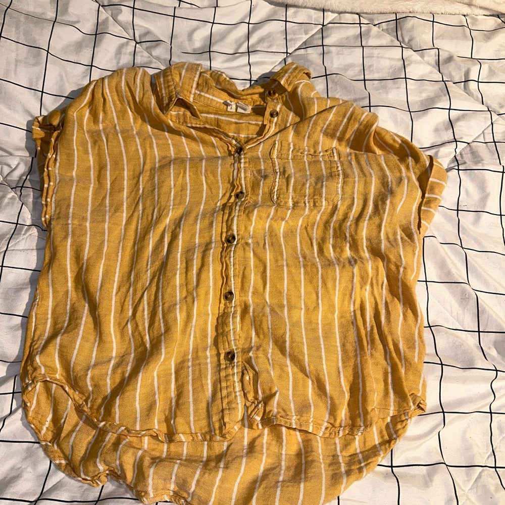 yellow and white striped button up